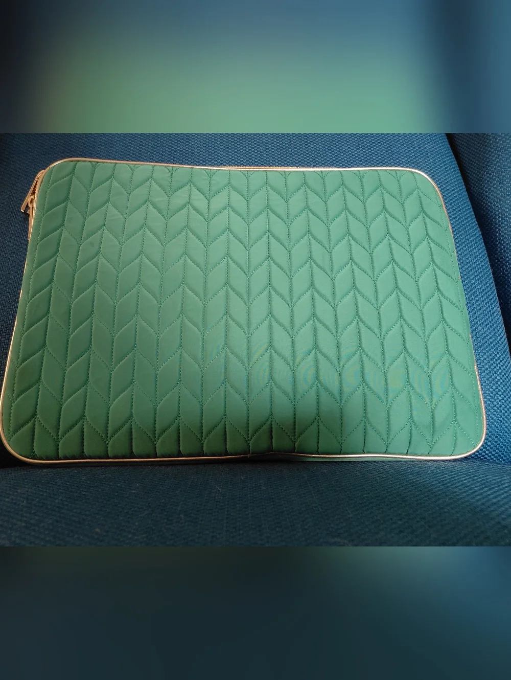 Lauren Ralph Lauren Green Gold Quilted Ipad Tablet Small Laptop Sleeve Case